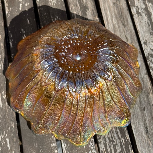 Vintage Indiana Glass Co. LILY PONS marigold Carnival glass Flower Bowl - Picture 4 of 5